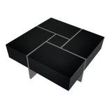 ON-TREND Unique Design Coffee Table with 4 Hidden Storage Compartments, Square Cocktail Table with WF305182AAB