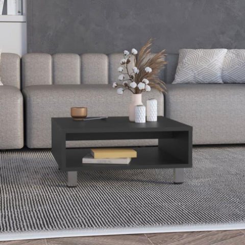 ZUN Coffee Table 10.6" H, 1 shelf, 4 legs, Black B097P250873