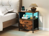 Nightstand with LED Lights & Charging Station, 2 Folding Fabric Drawers 64867151