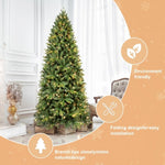 ZUN 9Ft Pre-Lit Slim Christmas Tree, Green, Fir Xmas 'Feel Real' Artificial Tree, White Lights, Metal W1773P203630