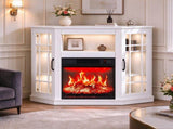 White Corner Fireplace TV Cabinet, 109.5*51*81.3cm, Embossed Particle Board 48588388