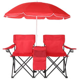 Portable Outdoor 2-Seat Folding Chair with Removable Sun Umbrella Red 76868588