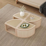 ZUN Round to Square Block Modular Coffee Table Light Natural Rattan with Storage 4 Piece N735P185130N