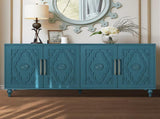 63'' Large Storage Cabinet Metal Handle, Carved Flower Doors, Wooden Mordern Sideboard Console W1445P251889