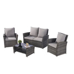 ZUN 4 Pieces Outdoor Patio Furniture Sets Garden Rattan Chair Wicker Set, Poolside Lawn Chairs with W874P146981