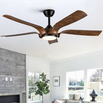 ZUN Smart 56" Integrated LED Ceiling Fan with Antique Brown Blades in Matte Black Fan Body Finish W1367P222517