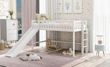 ZUN Twin Size Low Loft Bed with Ladder and Slide,White 74563380