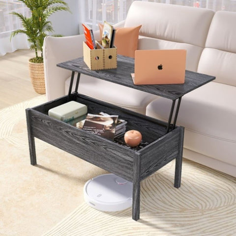 ZUN MDF Lift-Top Coffee Table with Storage For Living Room,Dark Grey Oak W848134663