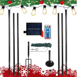 ZUN Set of 6 RC String Light Pole, 9 FT Lighting Stand with Heart Shape Hooks, LED Solar Bulbs for W2181P152203