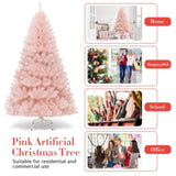 7ft Pink Artificial Christmas Tree Hinged Full Fir Tree with Metal Stand 84194368