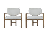 Dining Chairs Set of 2 Upholstered Arm Chairs, Rubber Wood Accent Chairs White Fabric Seating, 300 N779P233060W