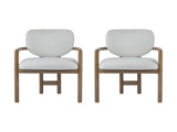 Dining Chairs Set of 2 Upholstered Arm Chairs, Rubber Wood Accent Chairs White Fabric Seating, 300 N779P233060W