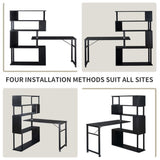 ZUN Home Office Computer Desk L-Shaped Corner Table, Rotating Computer Table with 5-Tier Bookshelf, Four 06880194