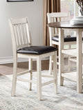 Antique White Finish Set of 2pc Counter Height Chairs Dark Brown Seat Faux Leather Upholstered B011P239559