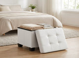 Cloud White Square Foldable Storage Ottoman with 10 Gallon Storage, Tufted PVC Leather Footrest 51878880