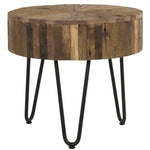 ZUN Contemporary 22 in. Round Reclaimed Wood Accent End Iron Hairpin Legs, Living Room Side B011P198367