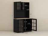 Freestanding Cabinet,Kitchen Pantry Storage Cabinet,Large Countertop, Glass Doors and Adjustable T3971P416309