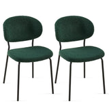 Dark Green Boucle Fabric Dining Chairs Set of 2,Dining Chairs with Metal Legs for Dining Room, W1164P195056