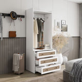 Wardrobe with 3 Drawers High Wardrobe Armoire With Rattan For Living Room, Bedroom Organizer W688P266052