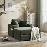 Corduroy Upholstered Chaise Lounge Sofa,Magazine bag,Detachable Cushions Deep Seat for Living W2120P322754