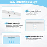 36x18" Rectangular 3 Hole Bathroom Resin Sink, Vanity Top Sink Only, Fits 4" Center WF316073AAK