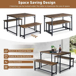 ZUN 3 Piece Kitchen Table Set with 2 Benches; Wood Dining Table Set 4-Person Space-Saving Dinette W2181P162554