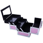 ZUN SM-2176 Aluminum Makeup Train Case Jewelry Box Cosmetic Organizer with Mirror 9"x6"x6" Pink 34100159