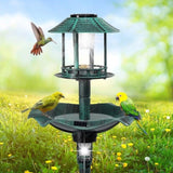 ZUN Outdoor Solar Lighted Pedestal Bird Bath Resin Fountain Decoration with Planter and Feeder, 56446556