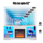 ZUN TV Stand Electric Fireplace Glass Shelves, 3D Fireplace TV Stand with LED Lights Wood with USB 76960554