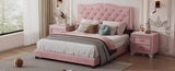 Queen Size Upholstered Bed Frame with Rivet Design, Modern Velvet Platform Bed with Tufted WF316750AAH