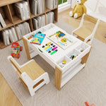 ZUN Kids 2 in 1 Play Table & 2 Chairs Set,with 7 Storage Compartments,Compatible with LEGO Building W282P182328