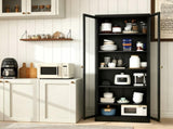 Metal Kitchen Pantry - 72" Tall Storage with 5 Adjustable Shelves, Black Freestanding T2398P504064