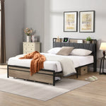 ZUN FULL Size Metal Platform Bed Frame with upholstery storage function Headboard and USB LINER and W2297P218177