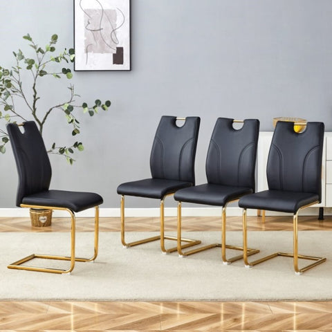 ZUN Black PU Dining Chair Set.Uniquely designed black dinings. PU material, paired with gold metal W2920P233520