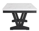 ZUN 1pc Transitional Modern Formal Dining Table White Faux Marble Rectangular Table Top Trestle Base B011P196932