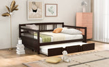 Full Size Daybed Wood Bed with Twin Size Trundle,Espresso WF295131AAP
