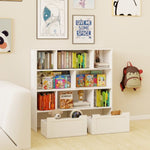 ZUN Toy Storage Organizer with 2 Movable Drawers, Multi-Functional 7 Shelf Kids Bookcase with 2 Hooks, W282P196031