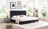 King Size Upholstered Platform Bed Frame with Linen Fabric Headboard, No Box Spring Needed, Wood W2297P284489