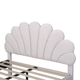 Full Size Upholstered Platform Bed with Flower Pattern Velvet Headboard, Beige 70479085