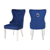 Erica 2 Piece Stainless Steel Legs Chair Finish with Velvet Fabric in Blue 808857648174