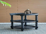 D23.5 x 25" Round Three Tiered Side Table with Rattan Shelf, Black W2078P231566