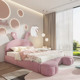 Full Size Upholstered Platform Bed with Cartoon Ears Shaped Headboard and Light, Pink N709P195300H