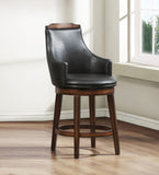 Swivel Counter Height Chairs Set of 2, Dark Brown Faux Leather Upholstered Wooden Dining Furniture B011P321296