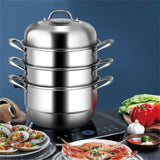 Stainless Steel Multi-Cook Steamer - 3-Tier Design with Reflux Steaming Grids, 8QT Bottom Pot, 98847665