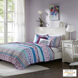 Full/Queen Reversible Quilt Set with Throw Pillows B03596119
