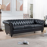 ZUN 84.65" BLACK PU Rolled Arm Chesterfield Three Seater Sofa. W68035340