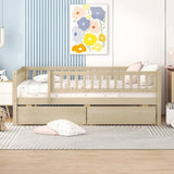Full Size Daybed Wood Bed with Two Drawers, Natural WF301868AAN