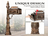 Decorative Large Mailbox with Post, Heavy Duty Cast Aluminum Postal Mail Box with Address Plaque, 06709382