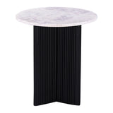 Luxurious Round Mable Topped Pedestal Side/End Table, Living Room Accent Table, White/Black B011P216672