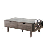 Antique Wooden Livingroom Coffee Table with Two Storage Drawers, Distressed Grey & Black B107P222506